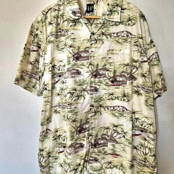 GAP Hawaiian Shirt L | Palm Tree Print Summer Button Down - Picture 13 of 13